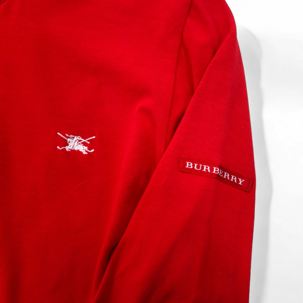 BURBERRY GOLF ハーフボタン ハイネック ロングスリーブTシャツ ロンT LL レッド コットン ストレッチ 日本製