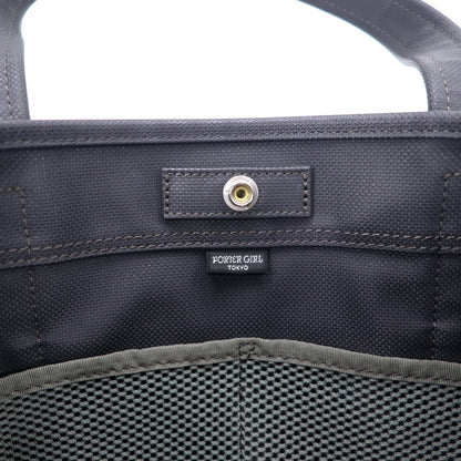 PORTER GIRL Boyfriend Tote Bag Khaki Cotton Canvas PVC Japan Made