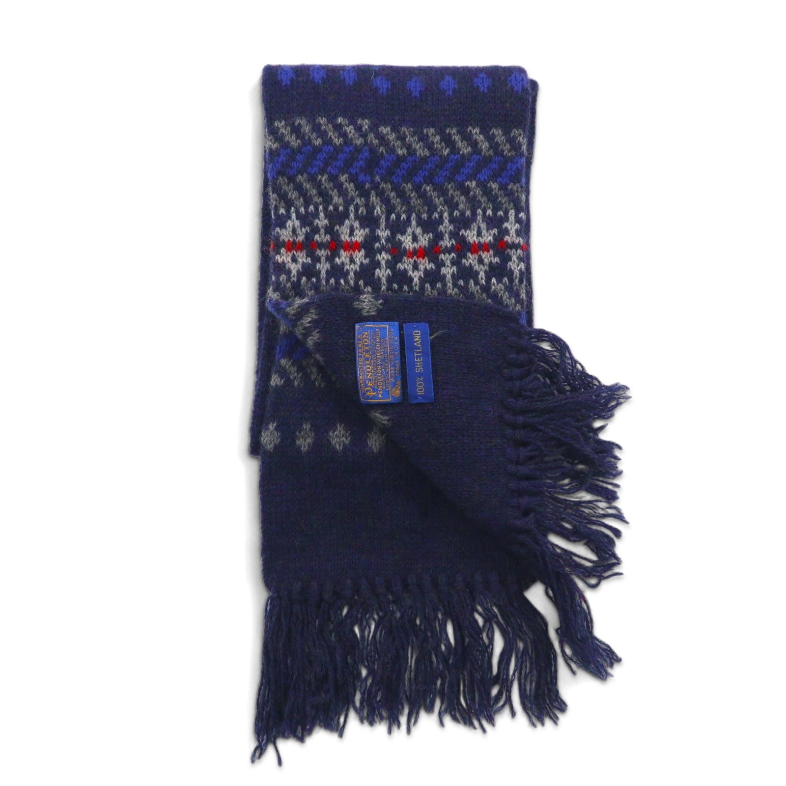 PENDLETON USA made Nordic virgin wool scarf navy PURE VIRGIN WOOL SHETLAND