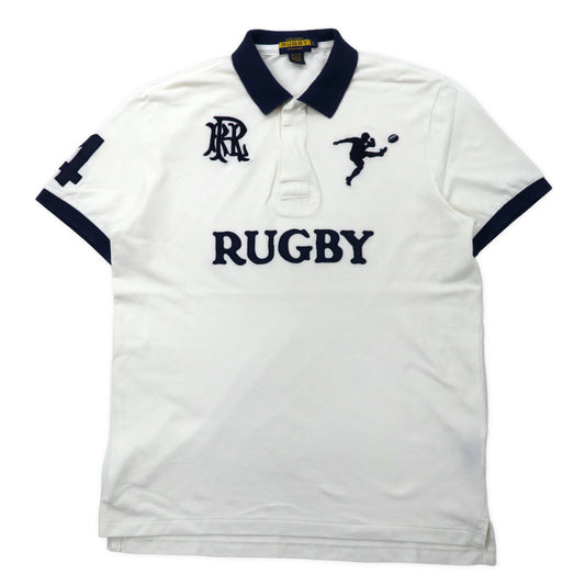 日本然リトテ-古着オンライン-RUGBY RALPH LAUREN ポロシャツ 半袖ラガーシャツ L ホワイト コットン ロゴ刺繍-RUGBY RALPH LAUREN Polo Shirt Short Sleeve RUGBY SHIRT L White Cotton Logo Embroidery