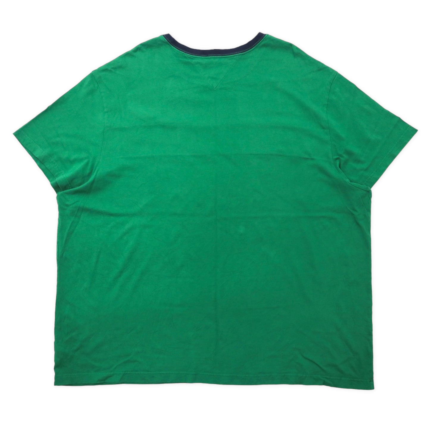 TOMMY HILFIGER フラッグロゴ リンガーTシャツ 4XL グリーン コットン ロゴ刺繍 ビッグサイズ