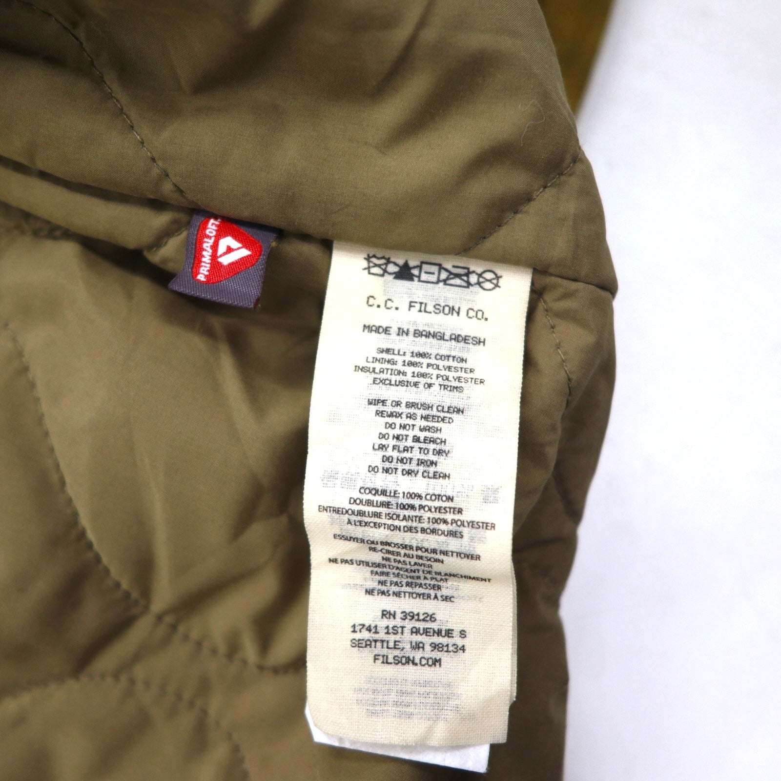 FILSON Tin Cloth Vest, Primaloft Insulated, Large, Oiled, Double-Zip, Drawcord, 20248735