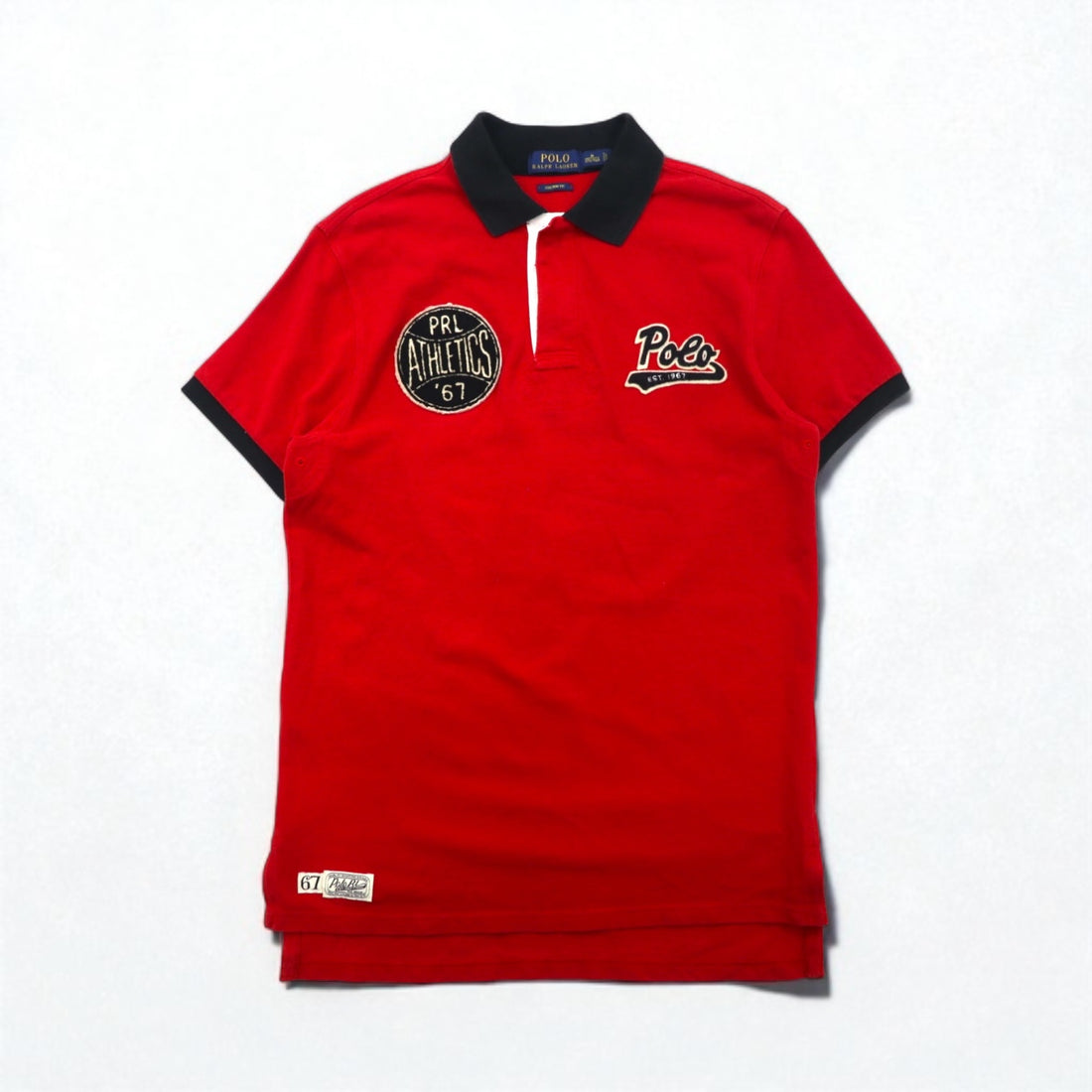 POLO RALPH LAUREN Polo Shirt, Size M, Red, Cotton, Pique Patch, PRL ATHLETICS '67