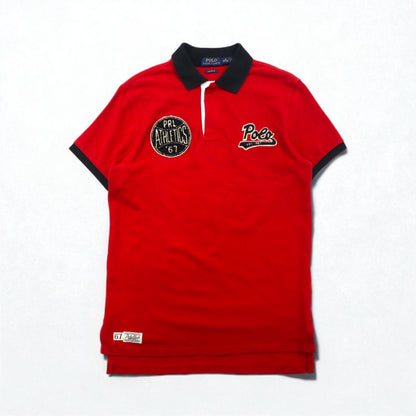 POLO RALPH LAUREN ポロシャツ M レッド コットン 鹿の子 ワッペン PRL ATHLETICS '67