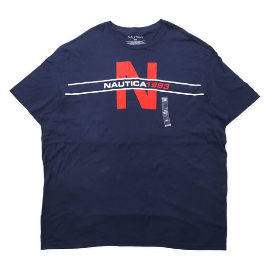 日本然リトテ-古着オンライン-NAUTICA ロゴプリントTシャツ 4XLT ネイビー コットン ビッグサイズ 未使用品-