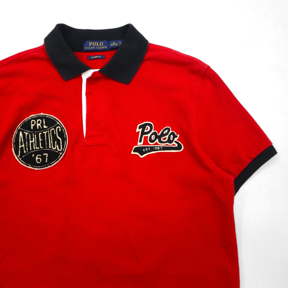 POLO RALPH LAUREN Polo Shirt, Size M, Red, Cotton, Pique Patch, PRL ATHLETICS '67