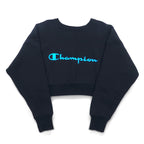 Champion Cropped Reverse Weave Sweatshirt M Black Script Logo Embroidery Compact Volume Top CWSL009