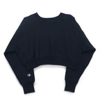 Champion Cropped Reverse Weave Sweatshirt M Black Script Logo Embroidery Compact Volume Top CWSL009
