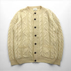 80s England Vintage Aran Cardigan 80年代 イギリス製 フィッシャーマン アラン ニット カーディガン XL 生成り ケーブル編み Cottage Knitwear