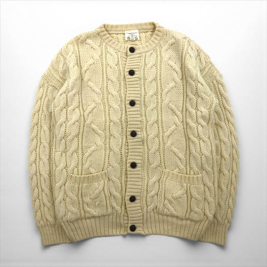 80s England Vintage Aran Cardigan 80年代 イギリス製 フィッシャーマン アラン ニット カーディガン XL 生成り ケーブル編み Cottage Knitwear