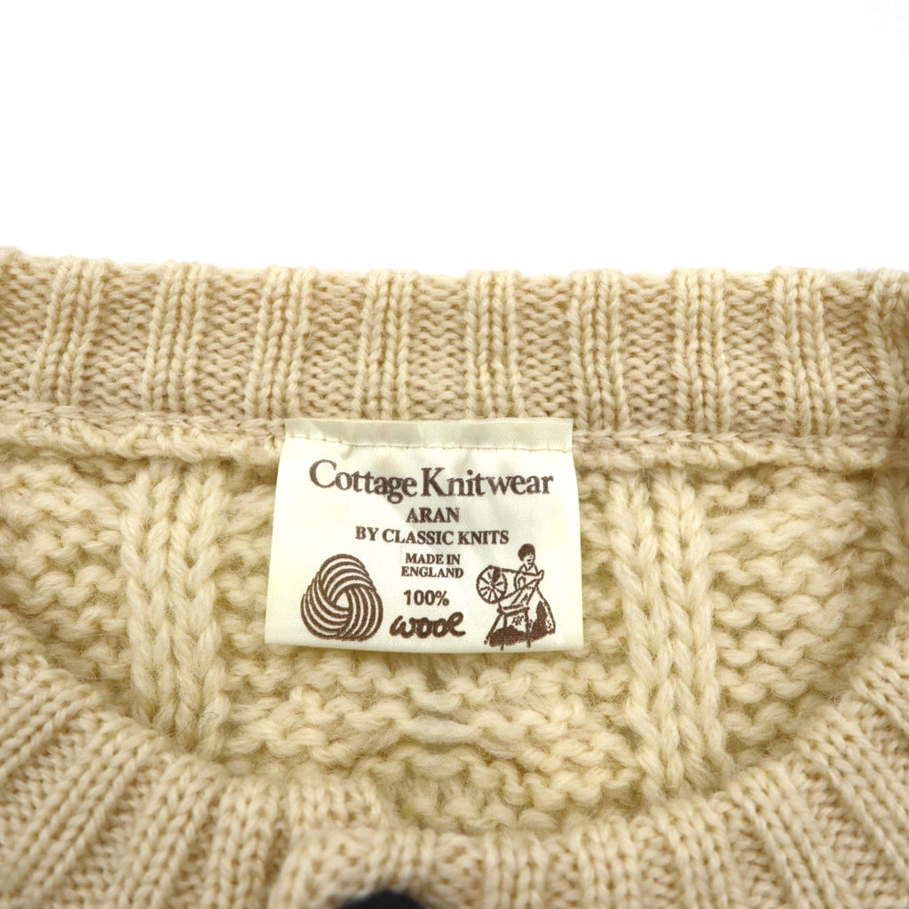 80s England Vintage Aran Cardigan 80年代 イギリス製 フィッシャーマン アラン ニット カーディガン XL 生成り ケーブル編み Cottage Knitwear