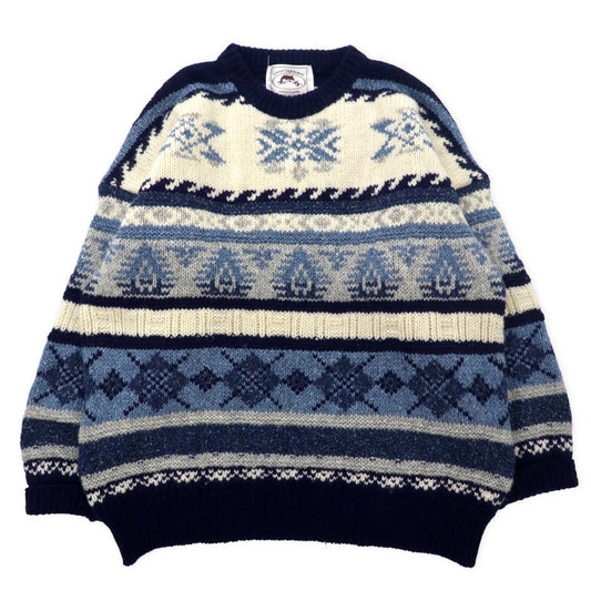 West Highland Woollens スコットランド製 ニット セーター XL ホワイト ネイビー ノルディック柄 ウール ビッグサイズ