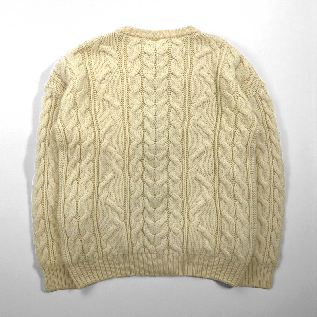 80s England Vintage Aran Cardigan 80年代 イギリス製 フィッシャーマン アラン ニット カーディガン XL 生成り ケーブル編み Cottage Knitwear