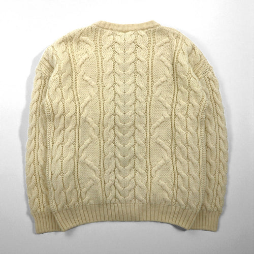 80s England Vintage Aran Cardigan, Made in England, XL, Off-White, Cable Knit, Cottage Knitwear