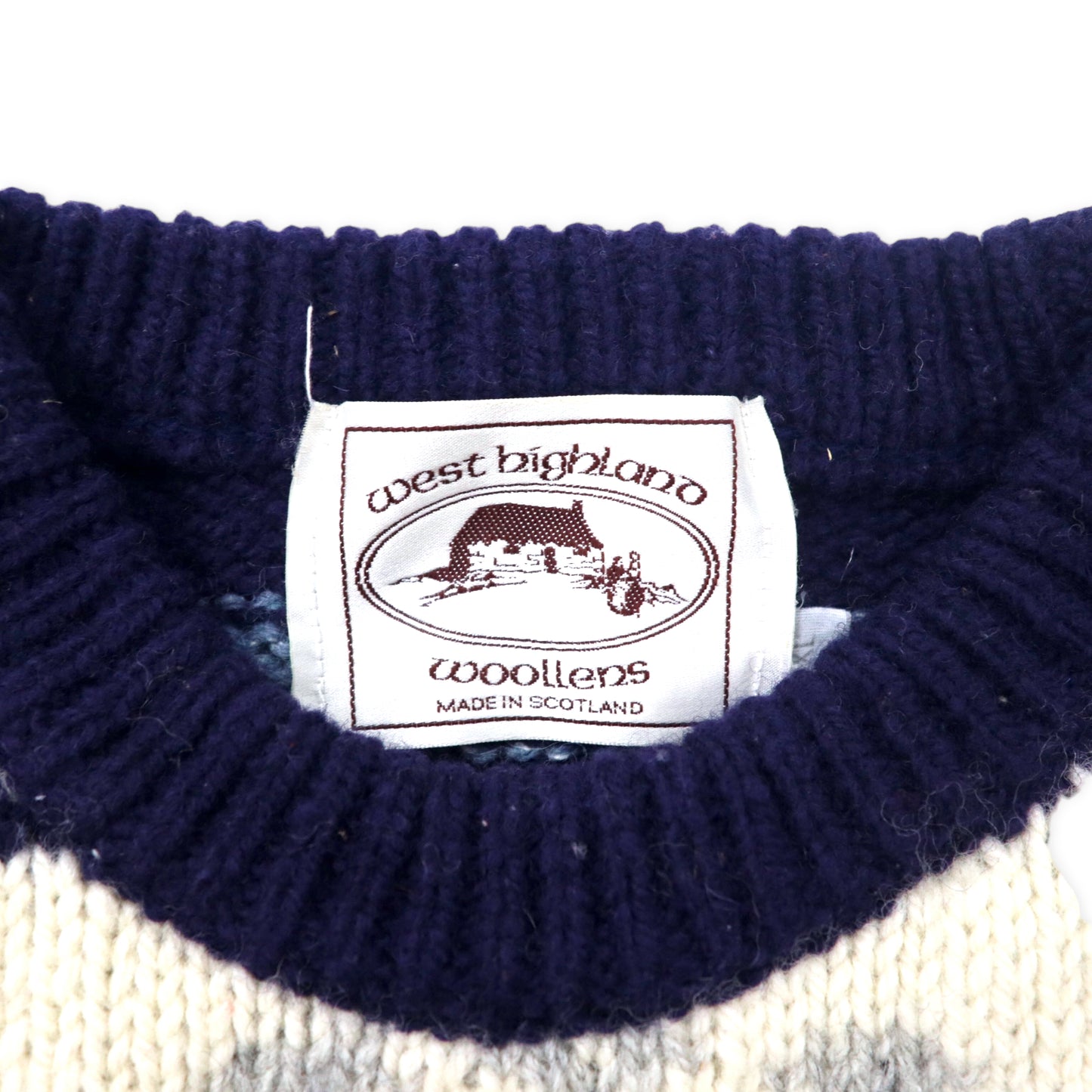 West Highland Woollens スコットランド製 ニット セーター XL ホワイト ネイビー ノルディック柄 ウール ビッグサイズ