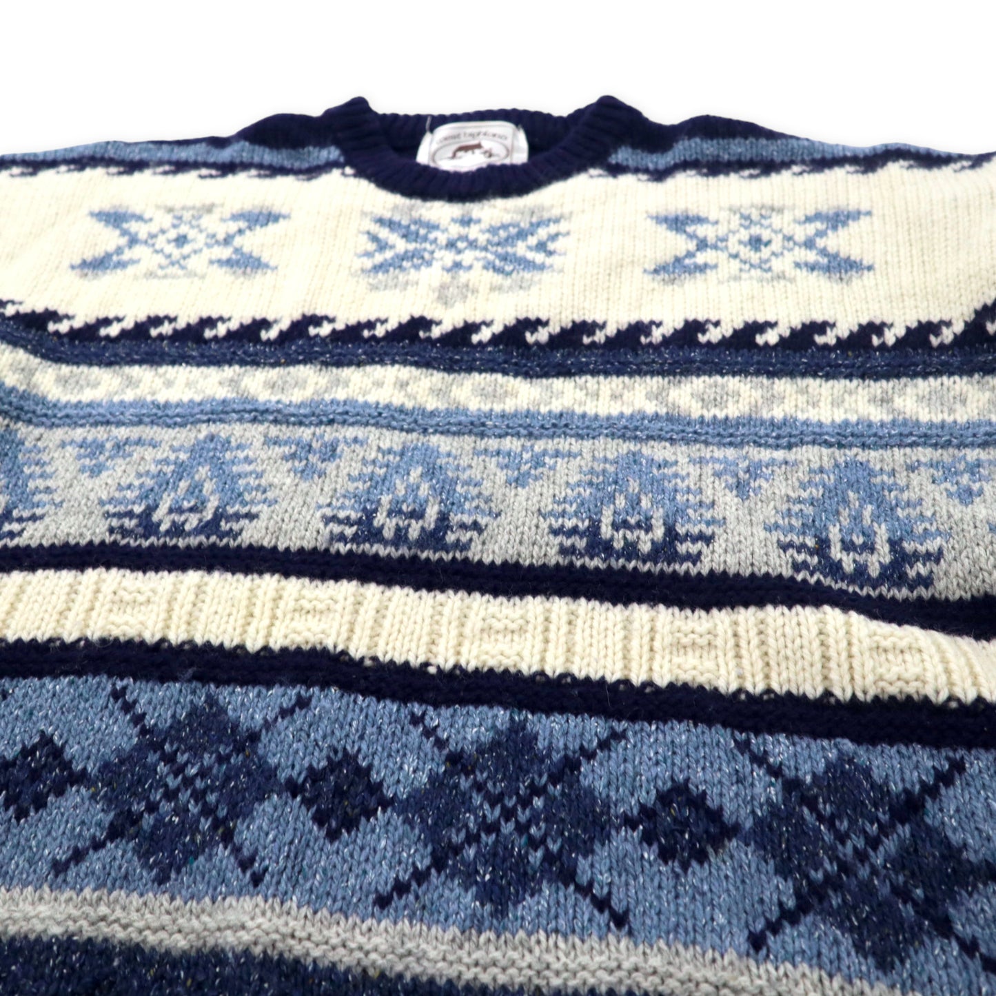 West Highland Woollens スコットランド製 ニット セーター XL ホワイト ネイビー ノルディック柄 ウール ビッグサイズ