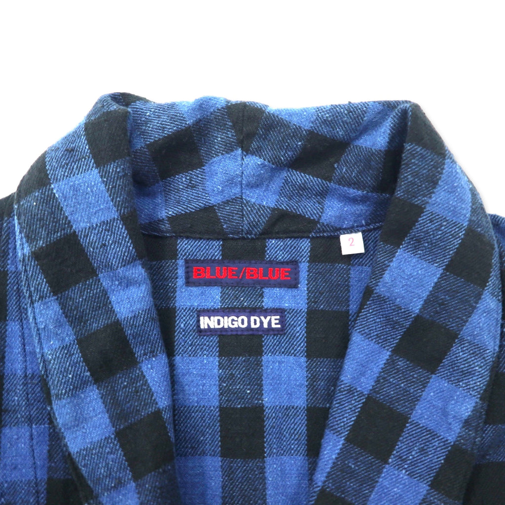 BLUE BLUE Gown coat Chester coat Haori 2 Blue Check Cotton INDIGO DYE Made in Japan
