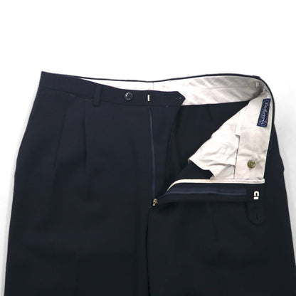 BURBERRY スペイン製 2タック ワイド スラックス パンツ L ネイビー ウール オールド ギャバジン