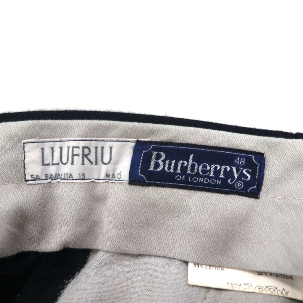BURBERRY Made in Spain 2-pleat Wide Leg Slacks, Size L, Navy Wool and Old Gabardine