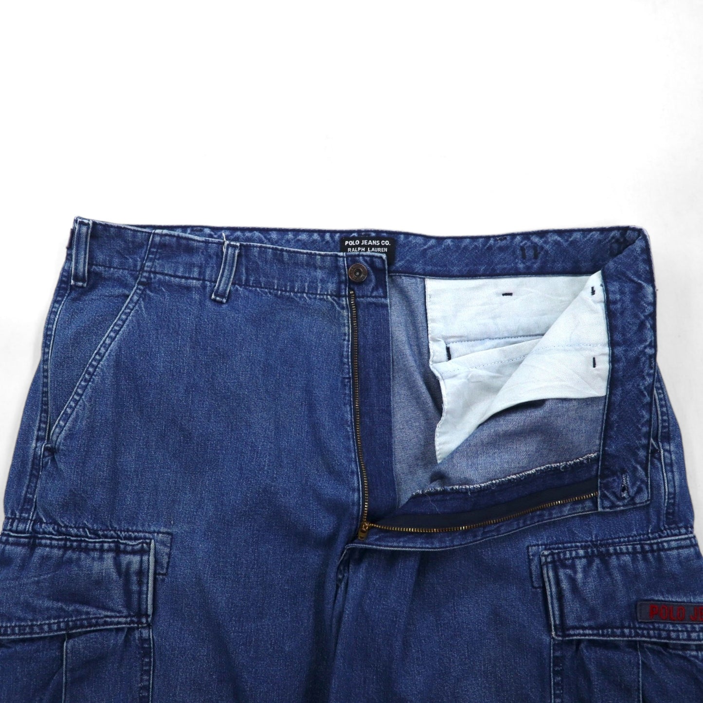 POLO JEANS CO. RALPH LAUREN 90年代 バギー ショート デニム カーゴパンツ ハーフパンツ XL インディゴ ブルー 膝下丈