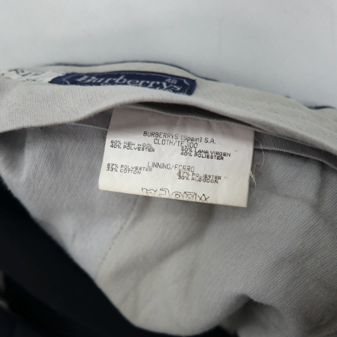 BURBERRY スペイン製 2タック ワイド スラックス パンツ L ネイビー ウール オールド ギャバジン