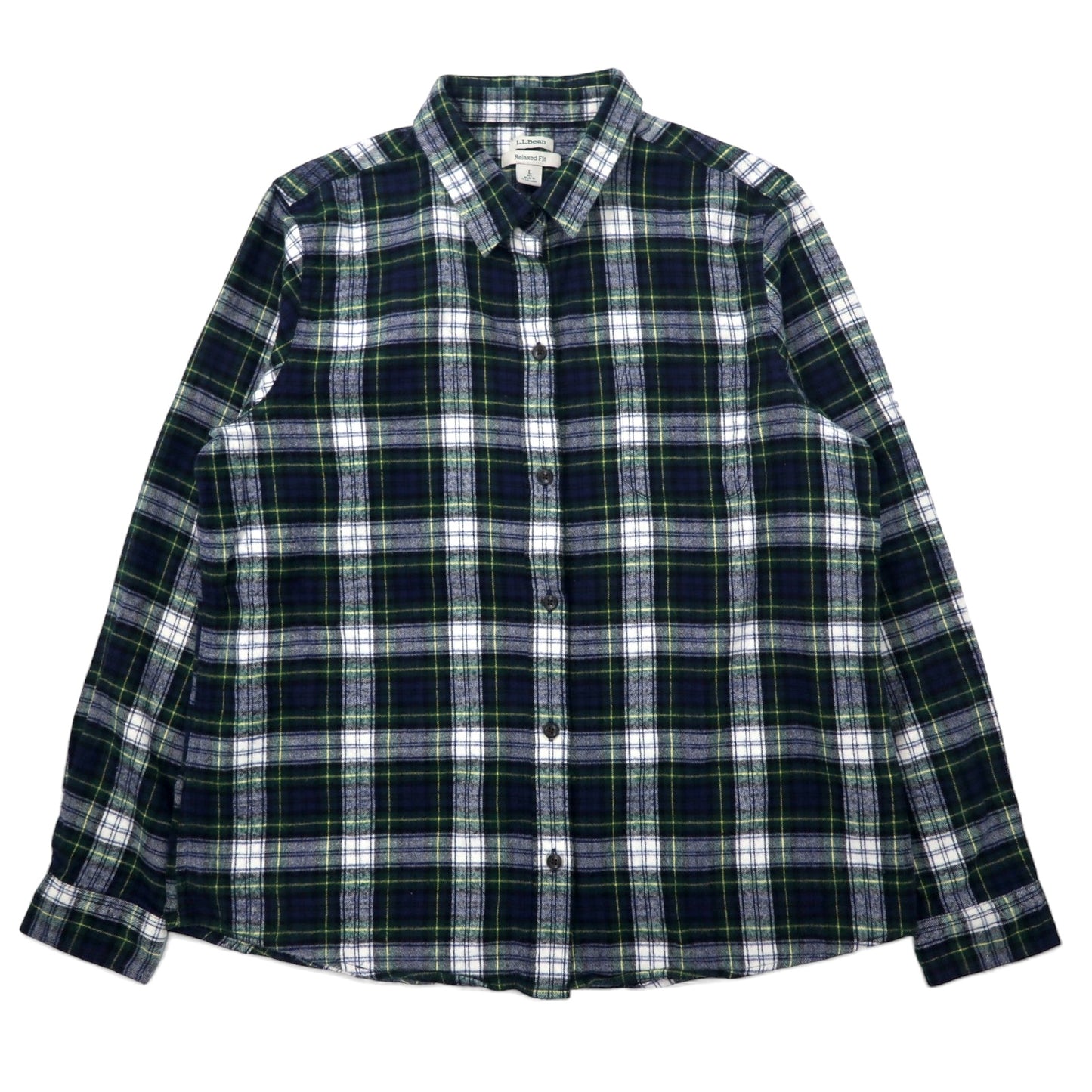 L.L.Bean リラックスフィット フランネルシャツ L グリーン ネイビー チェック コットン Scotch Plaid Flannel Shirt 273137 エルサルバドル製