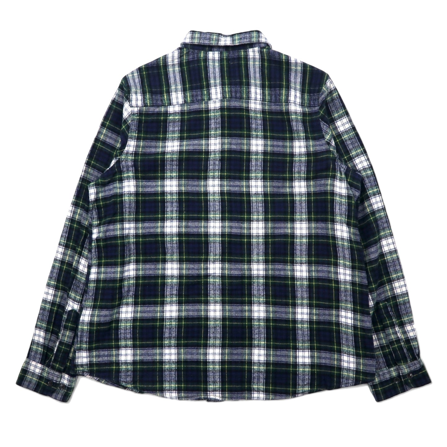 L.L.Bean リラックスフィット フランネルシャツ L グリーン ネイビー チェック コットン Scotch Plaid Flannel Shirt 273137 エルサルバドル製