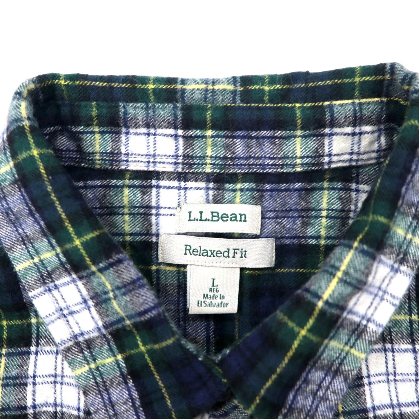 L.L.Bean リラックスフィット フランネルシャツ L グリーン ネイビー チェック コットン Scotch Plaid Flannel Shirt 273137 エルサルバドル製