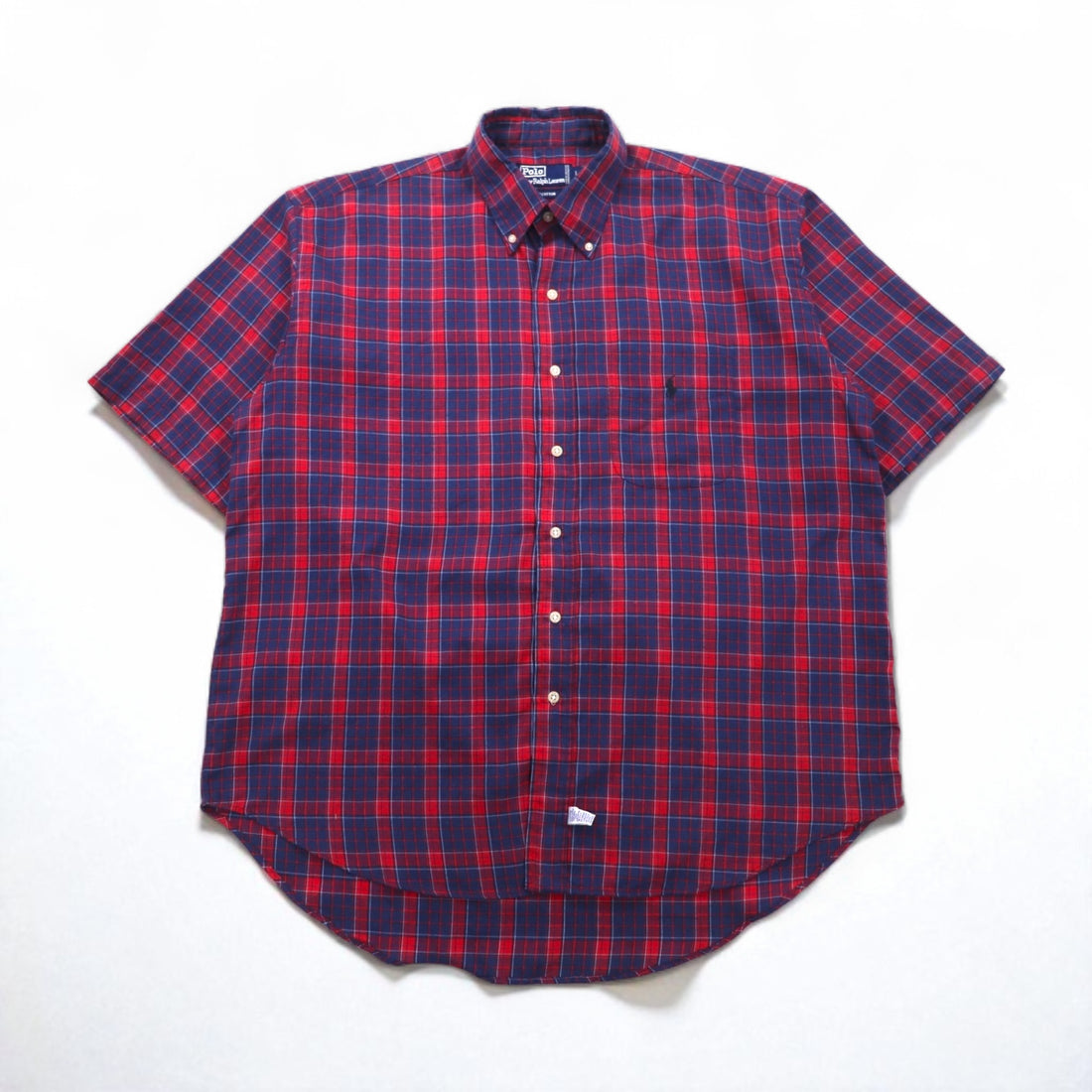 Polo by Ralph Lauren 90年代 ビッグサイズ 半袖 ボタンダウンシャツ L レッド ネイビー チェック