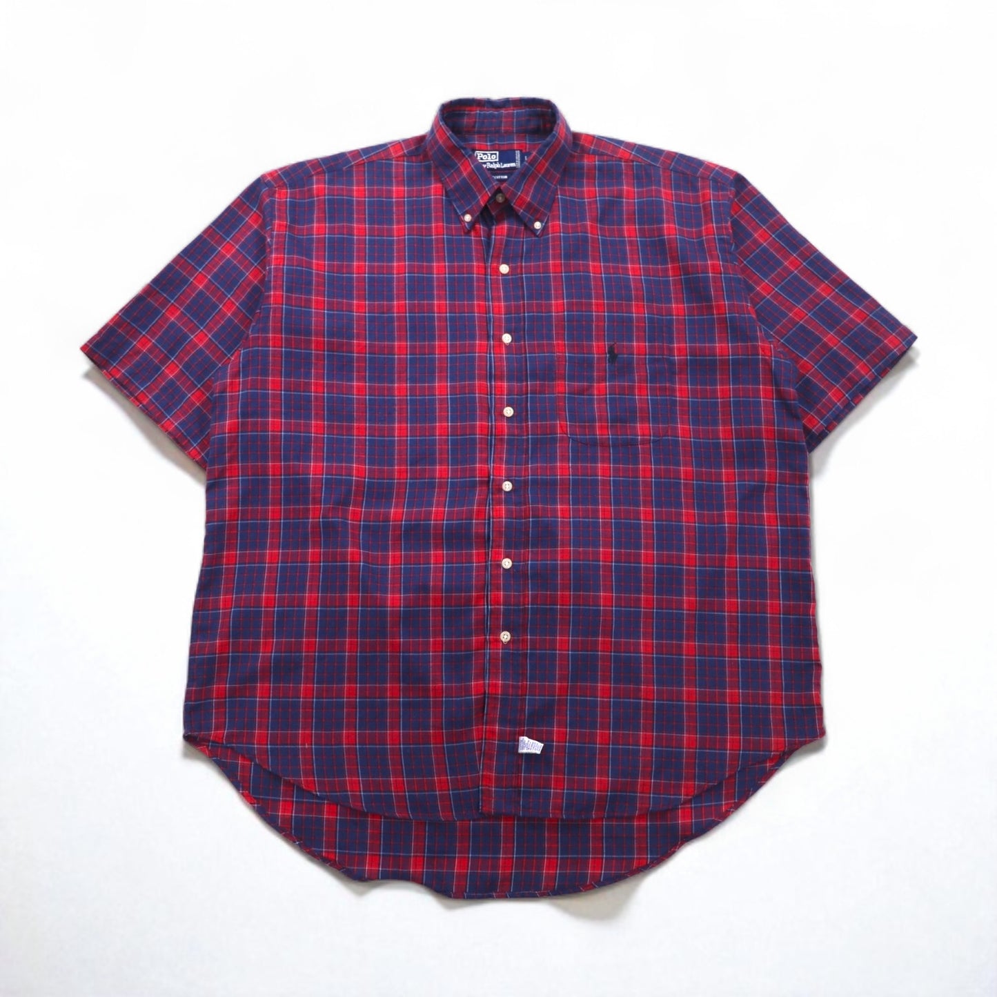 Polo by Ralph Lauren 90s Oversized Short Sleeve Button-Down Shirt, Size L, Red and Navy Check