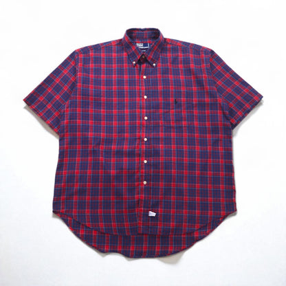 Polo by Ralph Lauren 90s Oversized Short Sleeve Button-Down Shirt, Size L, Red and Navy Check