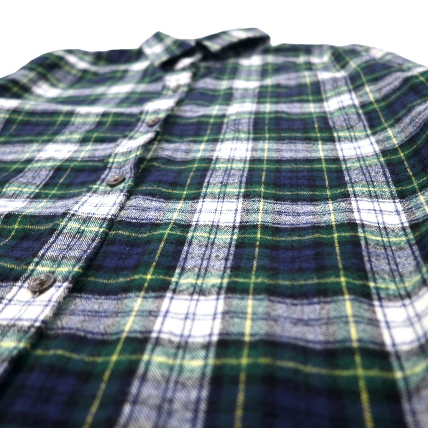 L.L.Bean リラックスフィット フランネルシャツ L グリーン ネイビー チェック コットン Scotch Plaid Flannel Shirt 273137 エルサルバドル製