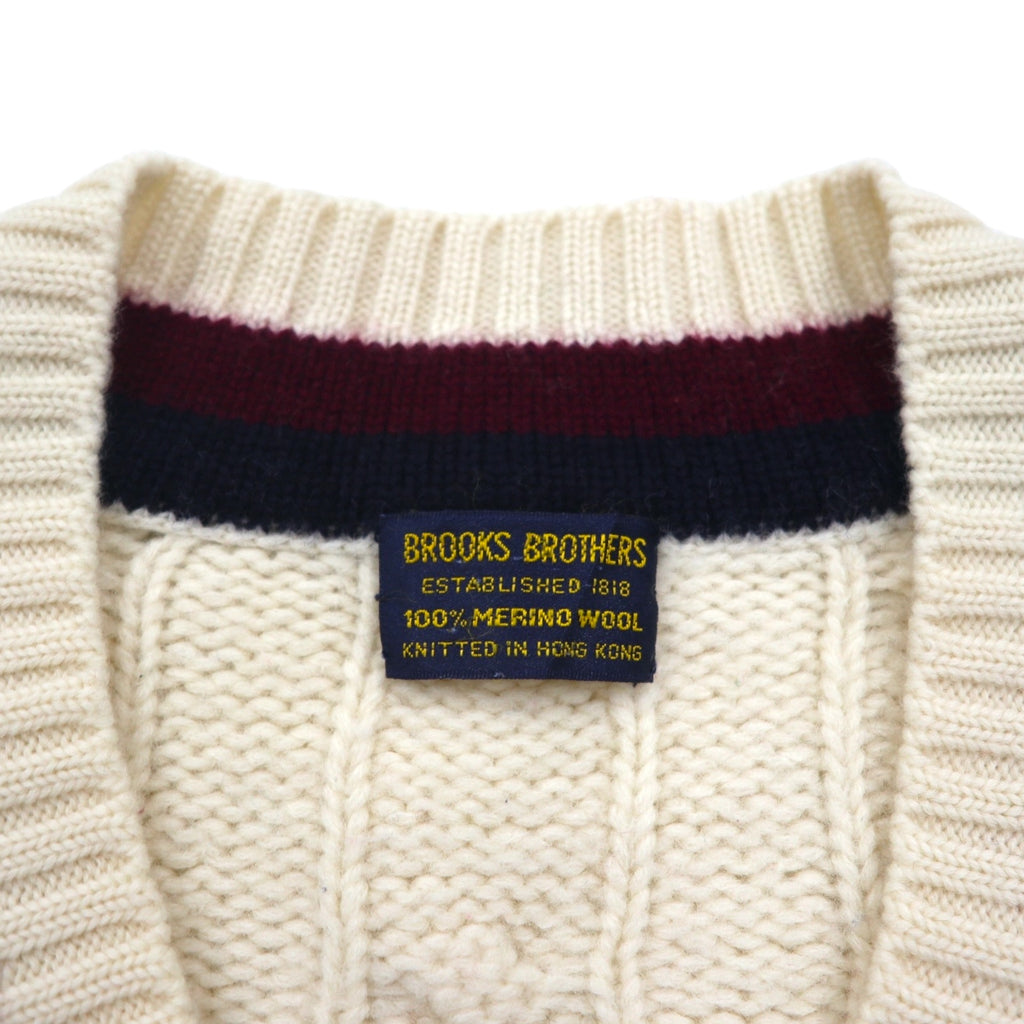 Brooks Brothers 90年代 チルデン ニット Vネック セーター XL オフホワイト メリノウール ケーブル編み