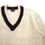 Brooks Brothers 90年代 チルデン ニット Vネック セーター XL オフホワイト メリノウール ケーブル編み