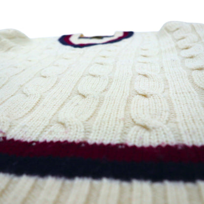 Brooks Brothers 90s Childen Knit V-Neck Sweater, Size XL, Off-White Merino Wool Cable Knit