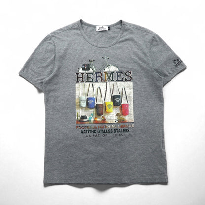 HERMES イタリア製 フォトグラフィック プリント Tシャツ XL グレー コットン ALINE