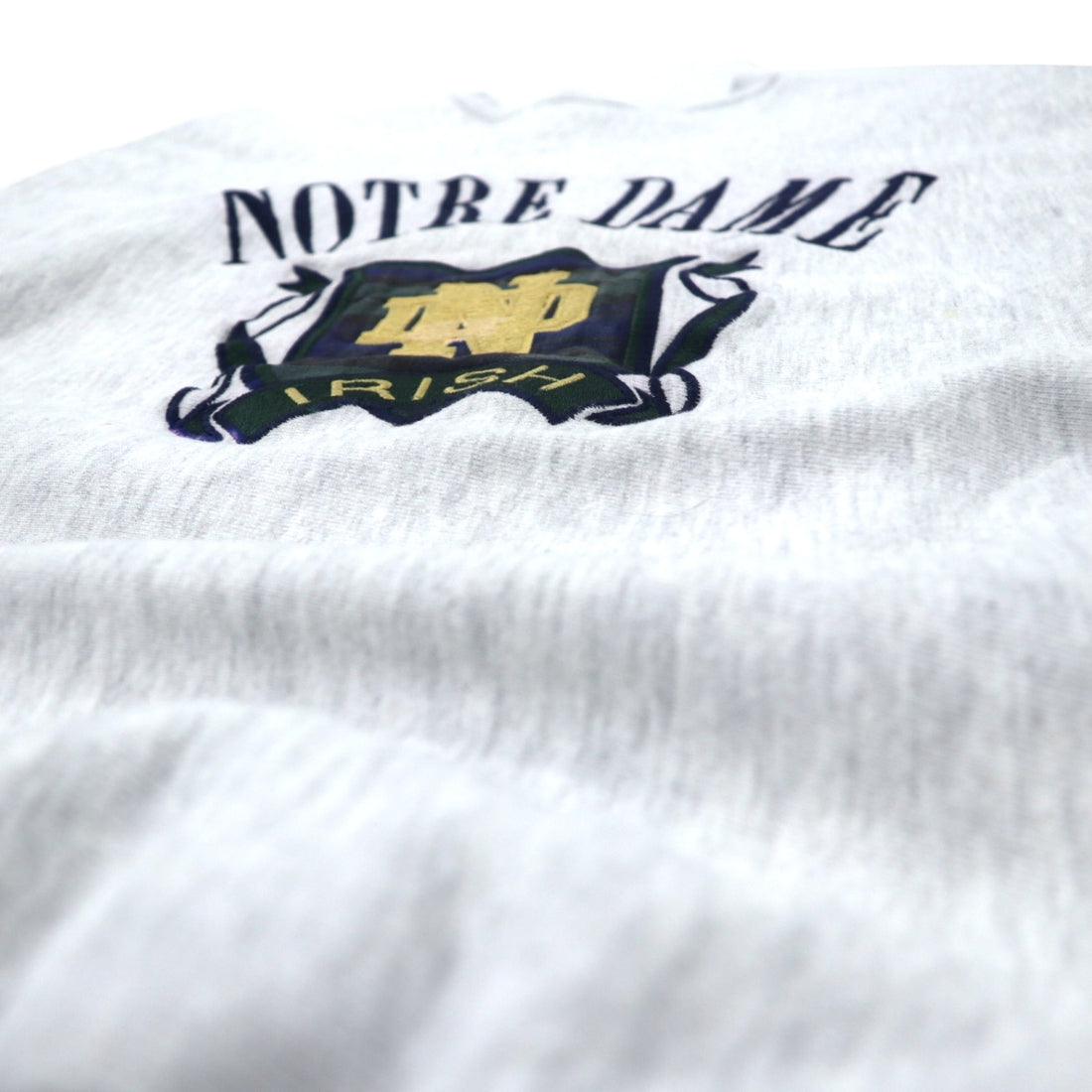 MV SPORT USA 90s PRO WEAVE Reverse Weave College Embroidery Sweatshirt XL Grey Cotton Fleece Lining NOTRE DAME Arch Logo