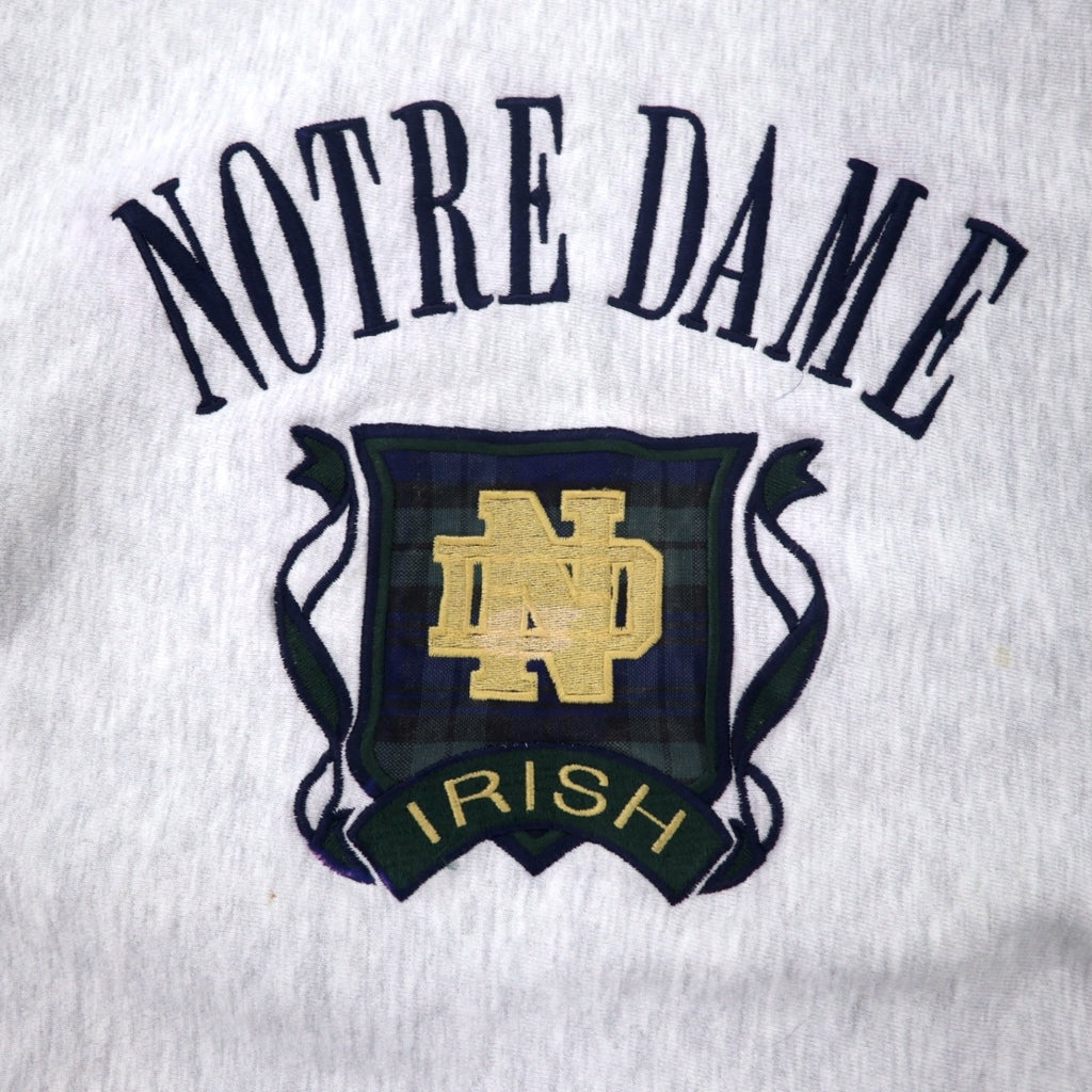 MV SPORT USA 90s PRO WEAVE Reverse Weave College Embroidery Sweatshirt XL Grey Cotton Fleece Lining NOTRE DAME Arch Logo