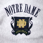 MV SPORT USA 90s PRO WEAVE Reverse Weave College Embroidery Sweatshirt XL Grey Cotton Fleece Lining NOTRE DAME Arch Logo