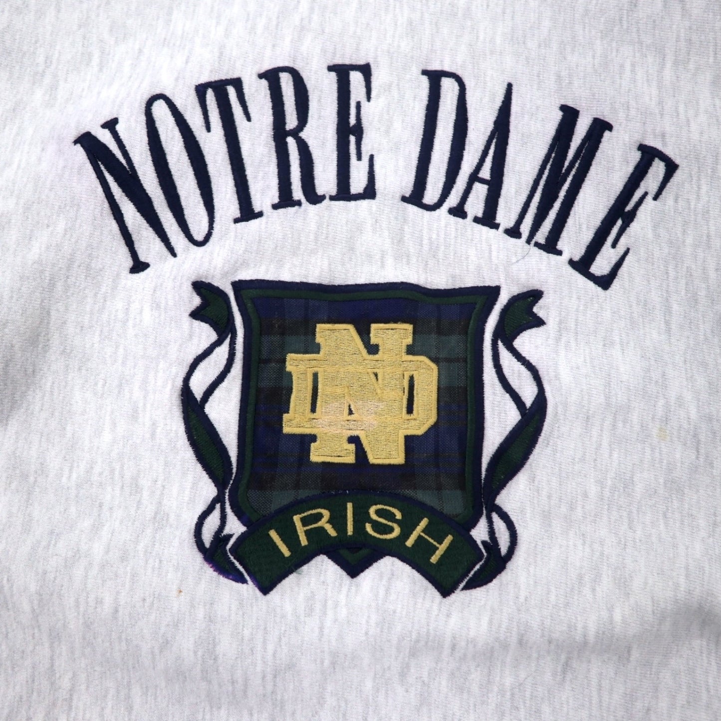 MV SPORT USA製 90年代 PRO WEAVE リバースウィーブ カレッジ刺繍 スウェット XL グレー コットン 裏起毛 NOTRE DAME アーチロゴ