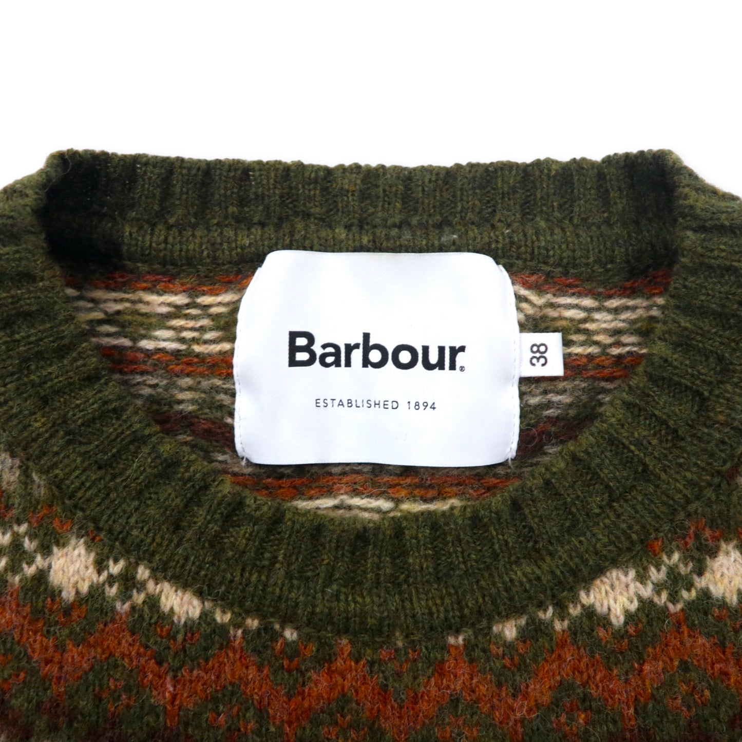BARBOUR UK MADE CREWNECK Knit Sweater 38 Brown Patterned Striped 