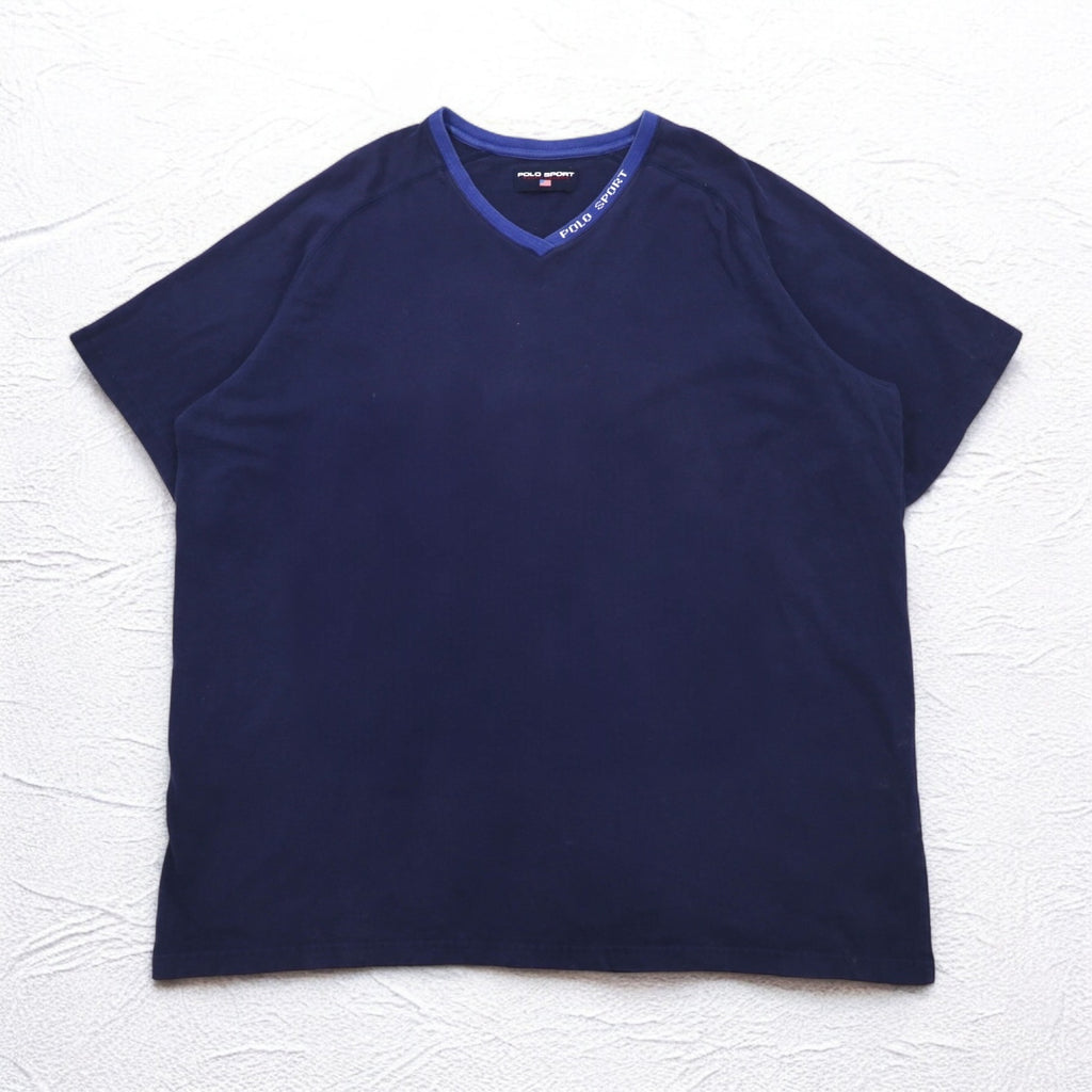 POLO SPORT RALPH LAUREN 90年代 フェード Vネック Tシャツ XXL ネイビー コットン ビッグサイズ