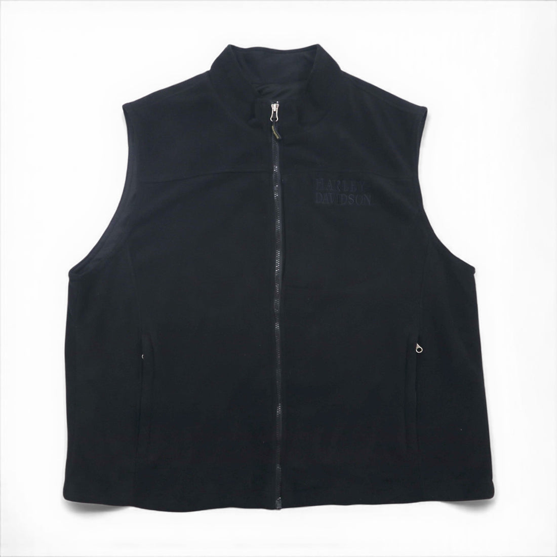 HARLEY DAVIDSON 刺繍 スカル フリース ベスト XL ブラック ポリエステル