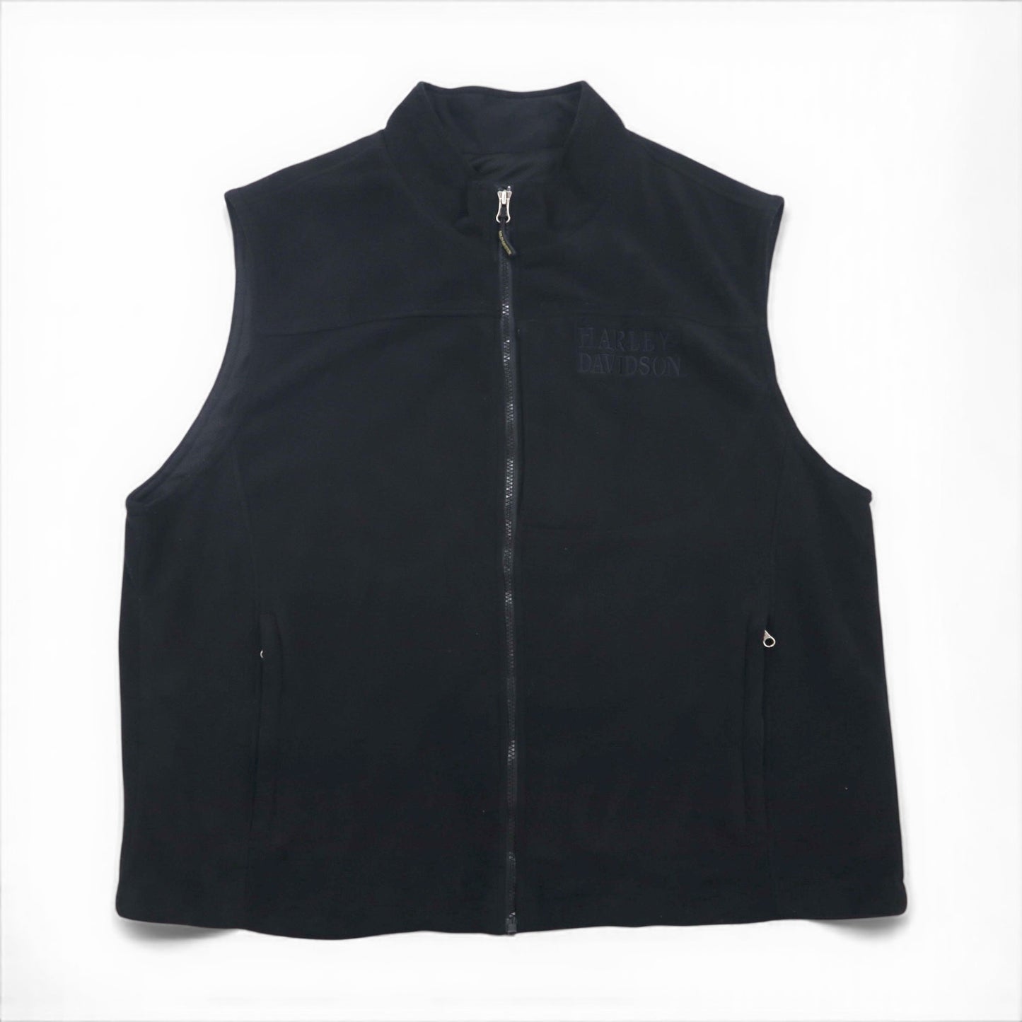 HARLEY DAVIDSON 刺繍 スカル フリース ベスト XL ブラック ポリエステル