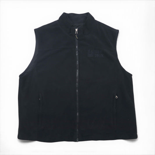 HARLEY DAVIDSON 刺繍 スカル フリース ベスト XL ブラック ポリエステル