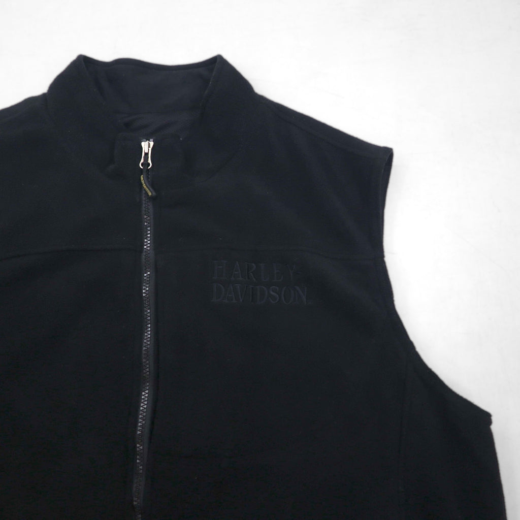 HARLEY DAVIDSON Embroidered Skull Fleece Vest, XL, Black, Polyester