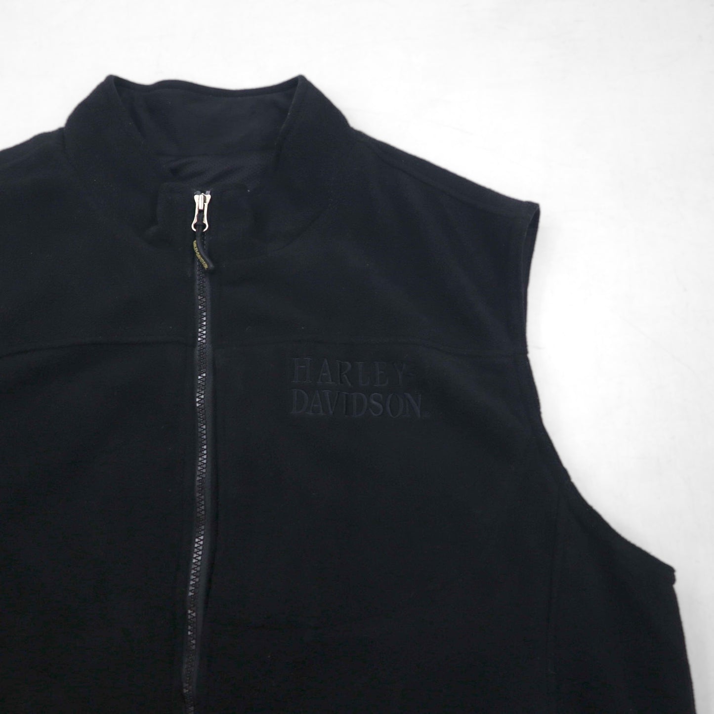 HARLEY DAVIDSON 刺繍 スカル フリース ベスト XL ブラック ポリエステル