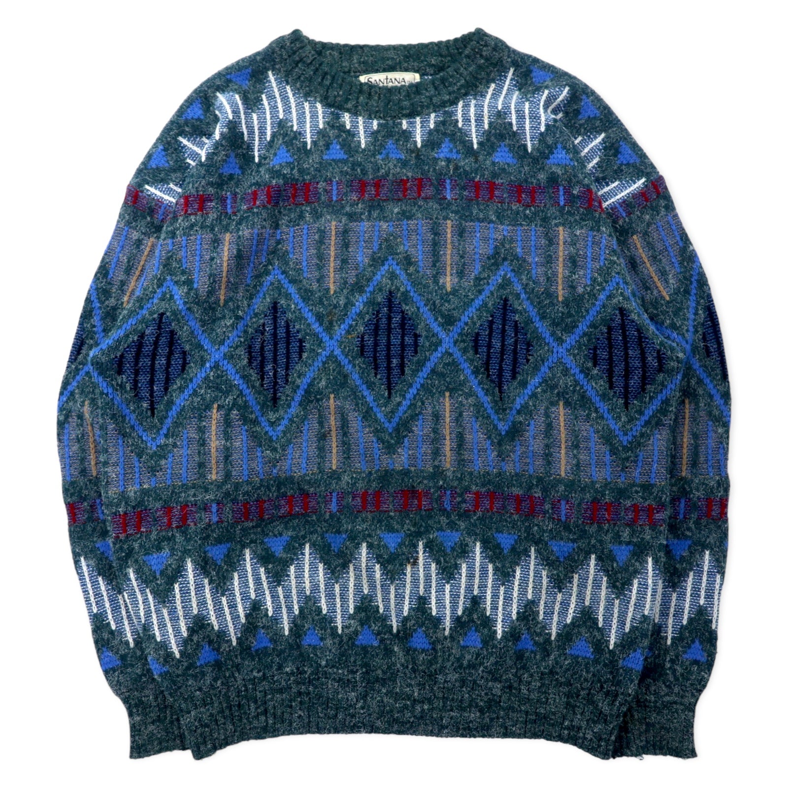 日本然リトテ-古着オンライン-SANTANA 90年代 総柄 ニット セーター L グレー アクリル-Santana 90's Patterned Knit Sweater L Gray Acrylic