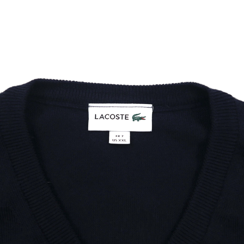 LACOSTE Vネック ニット セーター XL ネイビー ウール ワンポイント 刺繍 F70736