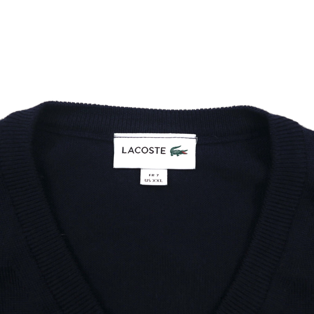 LACOSTE Vネック ニット セーター XL ネイビー ウール ワンポイント 刺繍 F70736